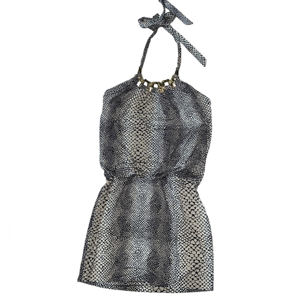 Y2K Janine london Paris new york made in the USA reptile halter mini dress‎
